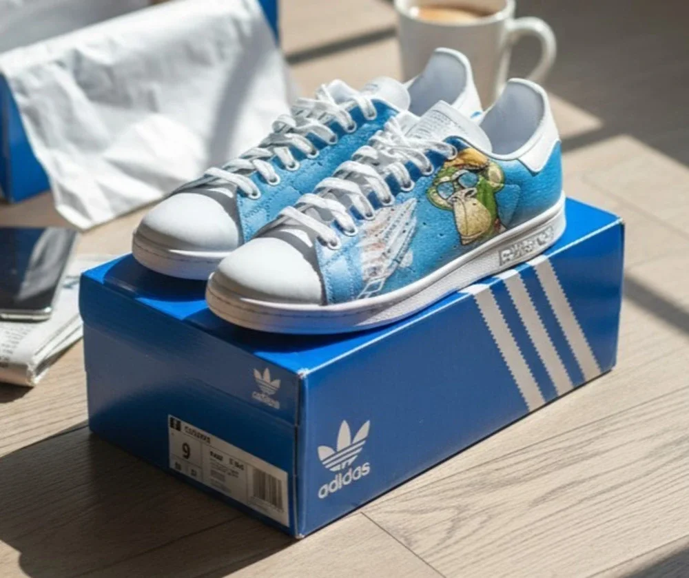 Adidas Stan Smith Custom Hand Painted Bored Ape Sneakers Size 9 Streetwear